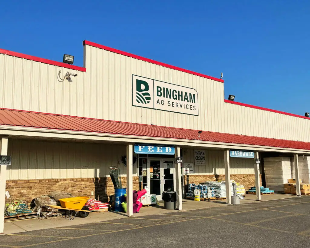 Bingham Ag Services Blackfoot Country Store exterior with Feed and Hardware signs
