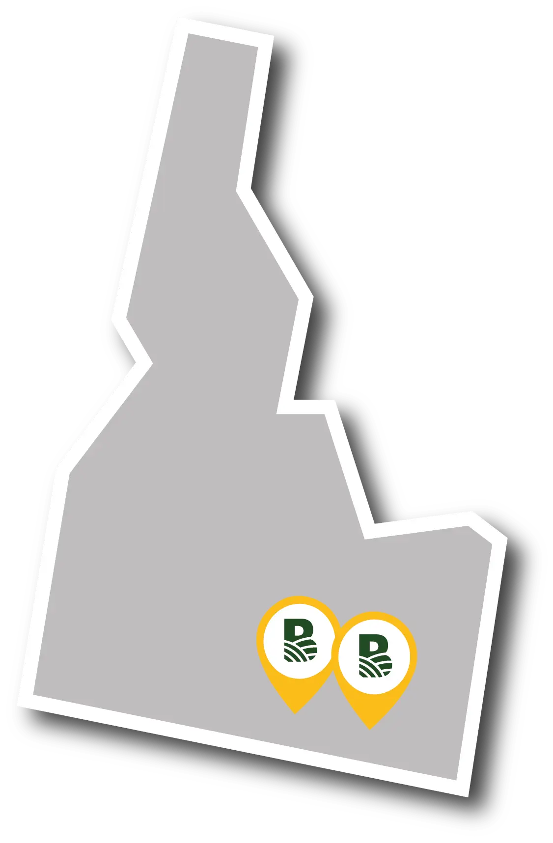 Map of Idaho showing Bingham Ag Services locations with yellow pin markers in southeastern Idaho